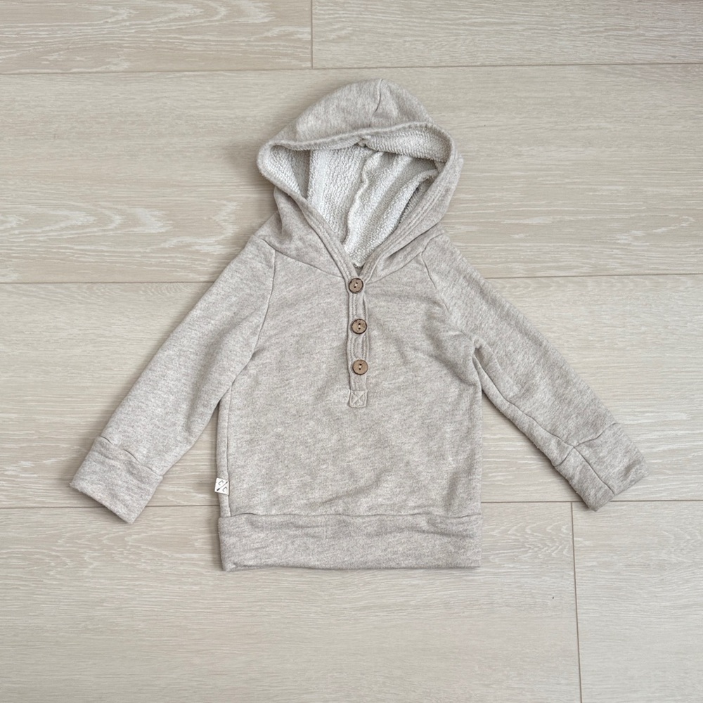 ✨ Childhoods Beige Hoodie with Wooden Button Accents